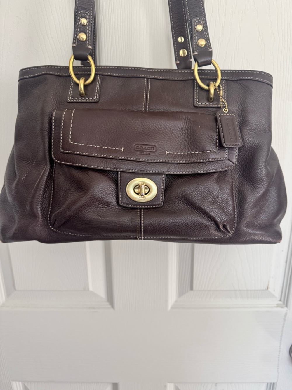 Coach Penelope Soft Pebbled Leather Carryall Satchel Bag Brown F19044 Vintage - Picture 2 of 13